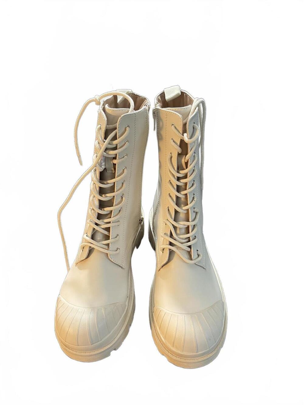 Public Desire Cream white size 6 Lace-Up Combat Boots with Side Zipper